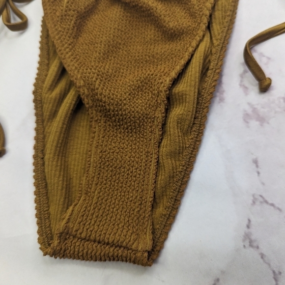 Good American Swim Bottom Women Bronze Brown Crinkle Tiny Ties Bikini - Picture 3 of 12